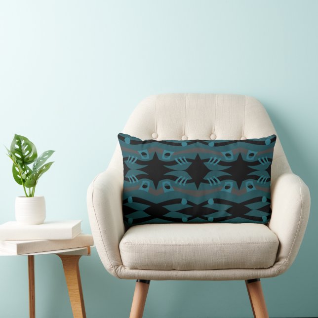 Abstrakte Noah's Ark Black Aquamarin Gray Lendenkissen (Stuhl )