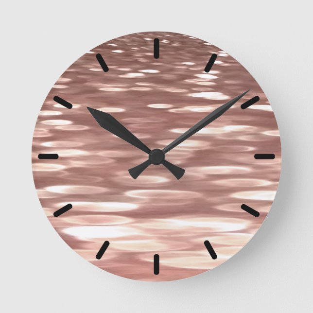 Abstrakte Nummer 3: Kupfer-Rose Goldschimmer Runde Wanduhr (Vorderseite)