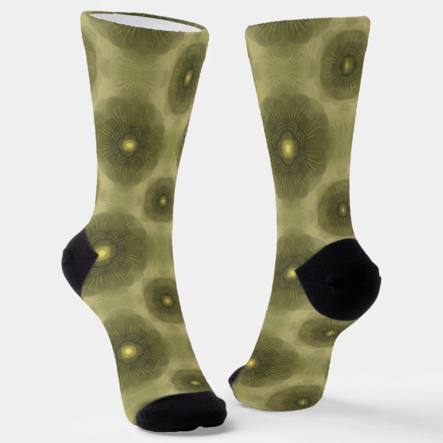 Abstrakte Olive Green Blume Nahtloses Muster Socken (Gewinkelt)
