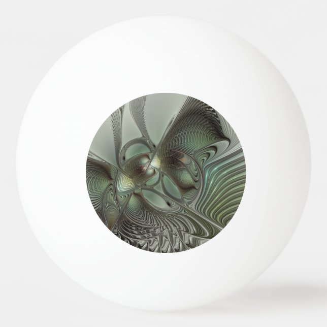 Abstrakte Oliven-Salbei-Grün-Grau-Fraktal-Kunst-Fa Tischtennisball (Vorderseite)