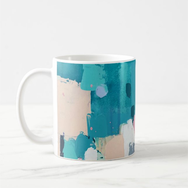 Abstrakte Ölmalerei, farbenfrohe Textur. Kaffeetasse (Links)