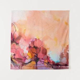 Abstrakte Ölmalerlandschaft. Blauer Pur Wandteppich