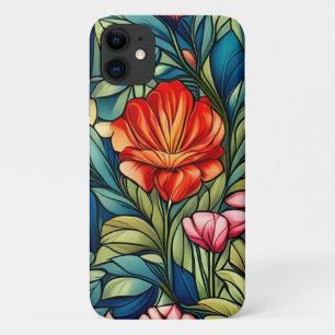 Abstrakte Orange-Blume auf Grün Case-Mate iPhone Hülle
