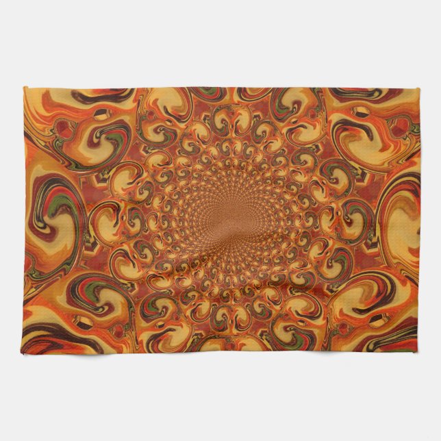 Abstrakte Orange-, Braun- und Grüntöne Küchentuch (Horizontal)
