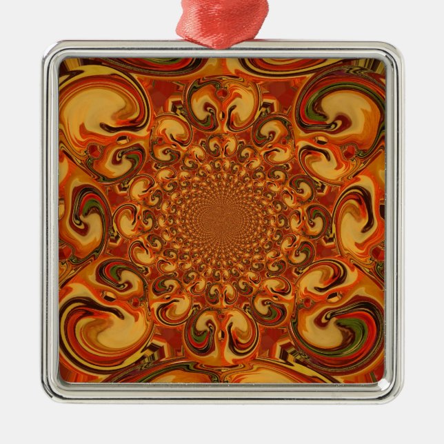 Abstrakte Orange-, Braun- und Grüntöne Ornament Aus Metall (Vorne)