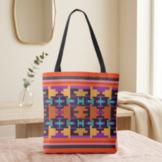 Abstrakte Orange, Lila, Gelbe und Blaue Stammes-Ta Tasche