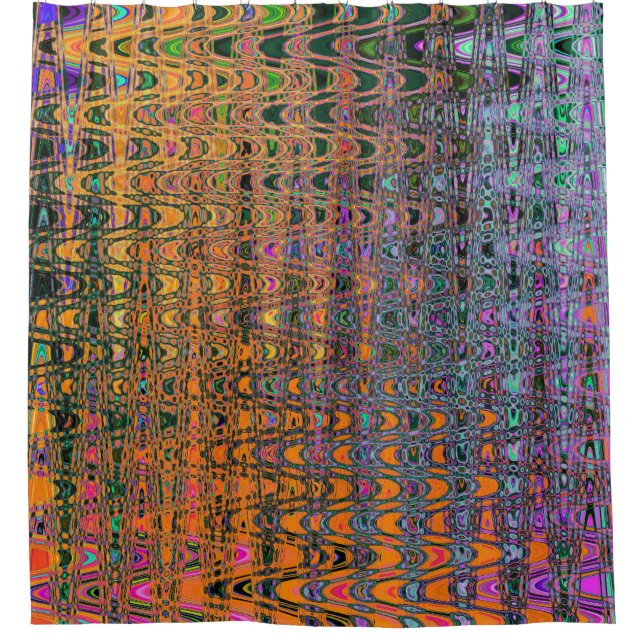 Abstrakte Orange- und Aqua Retro Boomerang Waves Duschvorhang (Vorderseite)
