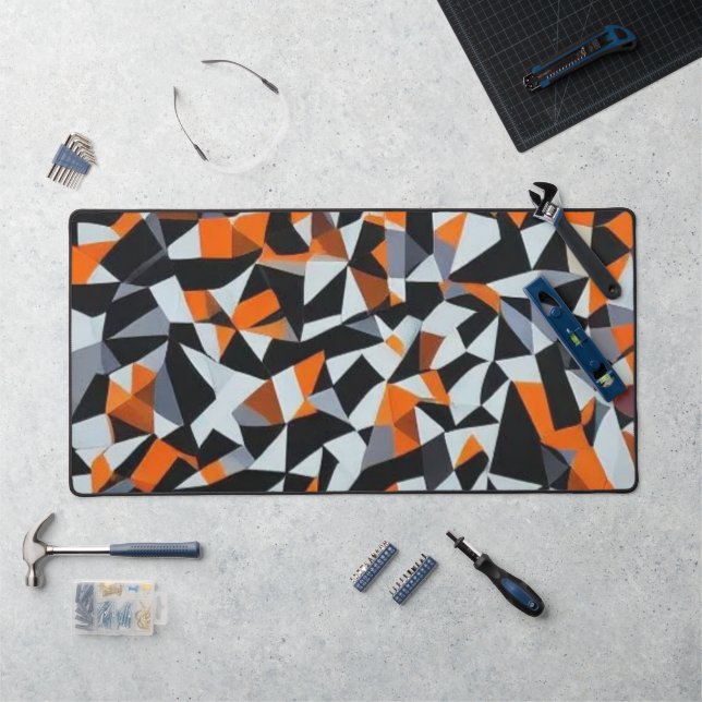 Abstrakte Orange- und Schwarz-Geometrie-Kunst Schreibtischunterlage (Arbeitsplatz)