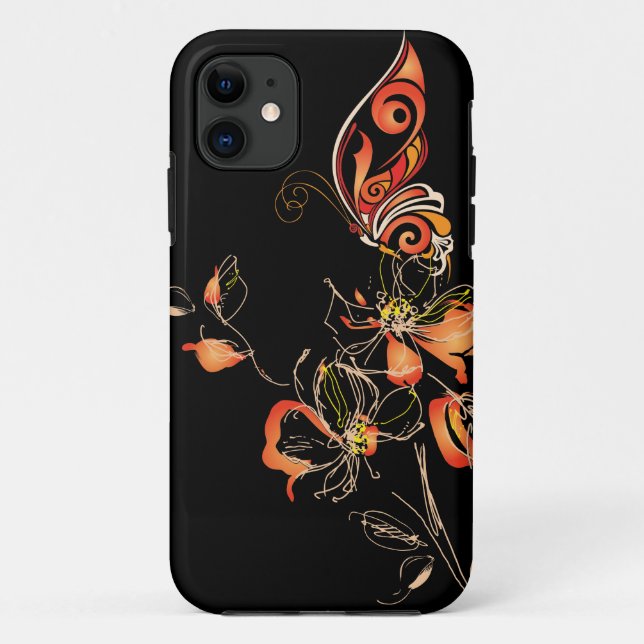 Abstrakte Orangefarbene Schmetterlinge und Blumen Case-Mate iPhone Hülle (Rückseite)