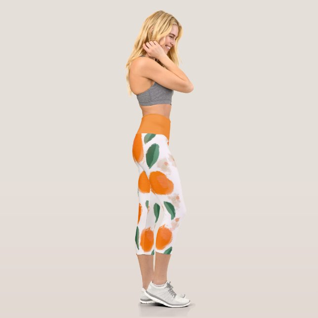 Abstrakte Orangen Botanisches Grau Capri Leggings (Rechts)