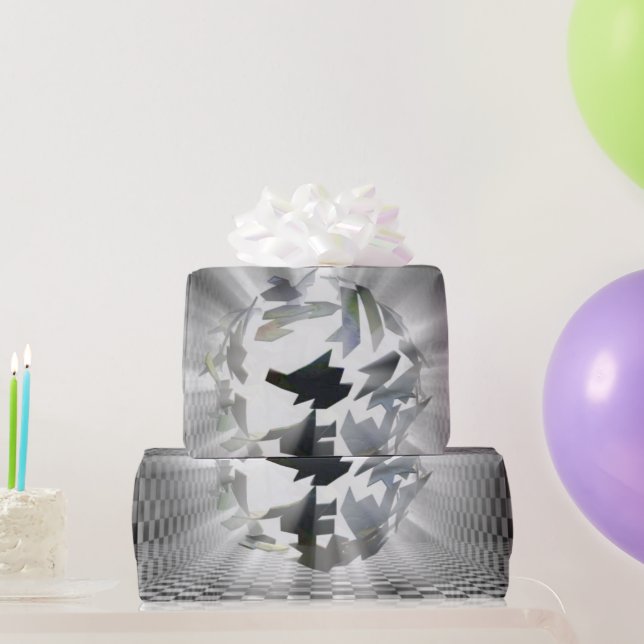 Abstrakte Orb - Schachbrettmuster Grau und Schwarz Geschenkpapier (Partygeschenke)