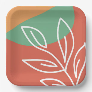 Abstrakte organische Kunst, florale boho-farbige E Pappteller