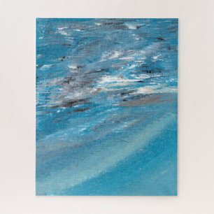 Abstrakte Ozeanwellen in blauen und grauen Pinsels