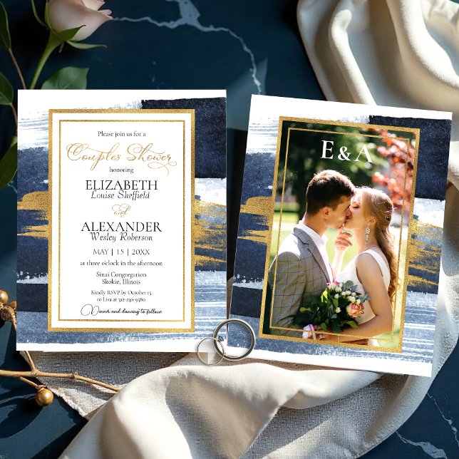 Abstrakte Paar Dusche Einladung | Blaues Foto (Von Creator hochgeladen)