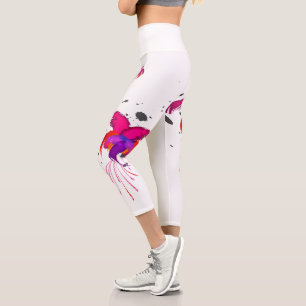 Abstrakte Paint Spritzer Fuchsia Blüten Capri Leggings