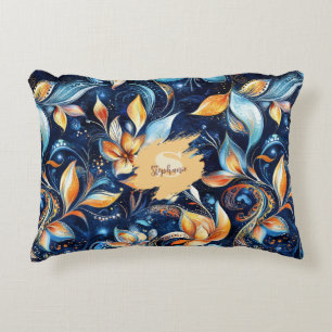 Abstrakte Paisley-Blätter in Blau und Gold (2) Dekokissen