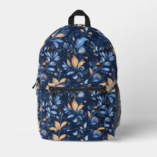 Abstrakte Paisley-Blätter in Blau und Gold (3) Bedruckter Rucksack