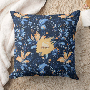 Abstrakte Paisley-Blätter in Blau und Gold (3) Kissen