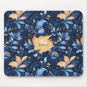 Abstrakte Paisley-Blätter in Blau und Gold (3) Mousepad