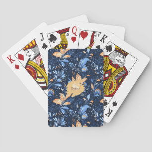 Abstrakte Paisley-Blätter in Blau und Gold (3) Spielkarten