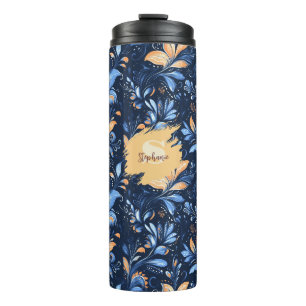Abstrakte Paisley-Blätter in Blau und Gold (3) Thermosbecher