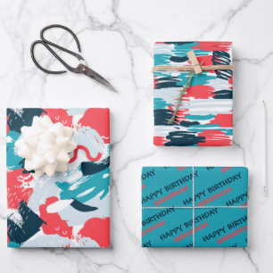 Abstrakte Papierblätter zum Geburtstag Geschenkpapier Set