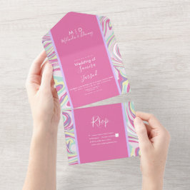 Abstrakte Pastel Liquid Pink Wedding All In One Einladung