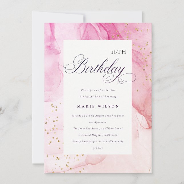 Abstrakte Pastel Rosa Lila jedes Alter Geburtstag Einladung (Vorderseite)
