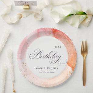 Abstrakte Pastel Rosa Orange jeden Geburtstag Pappteller