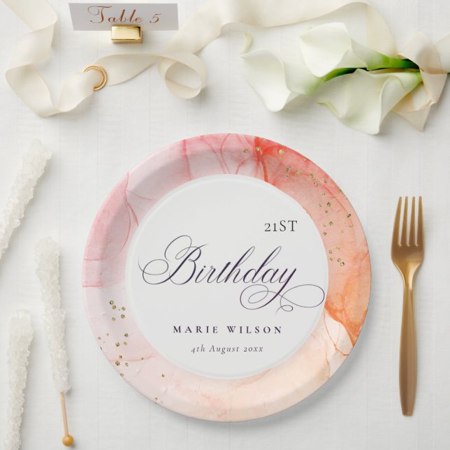 Abstrakte Pastel Rosa Orange jeden Geburtstag Pappteller (Hochzeit)