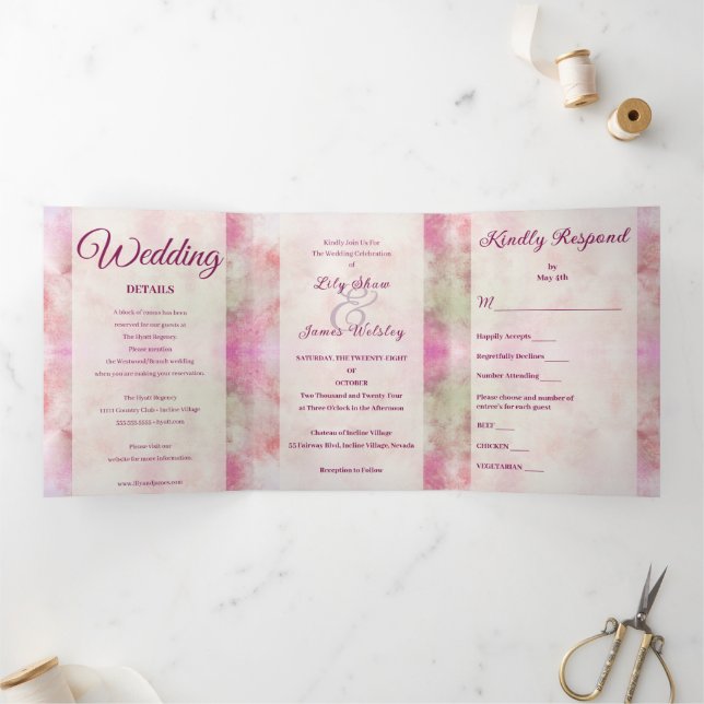 Abstrakte Pastel Springtime Hochzeit Dreifach Gefaltete Einladung (Innenseite)