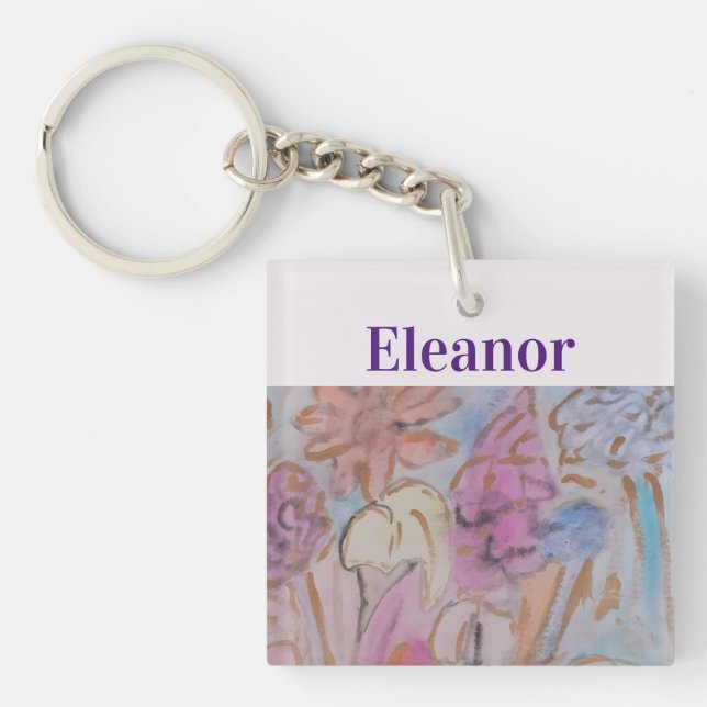 Abstrakte Pastell Floral Personalisiert Schlüsselanhänger (Vorderseite)