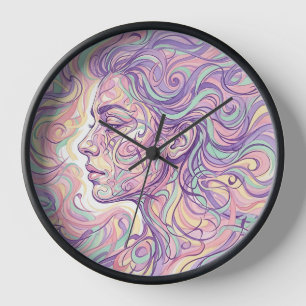 Abstrakte Pastell-Gesicht-Porträt-Tinte-Kunst-Uhre Uhr