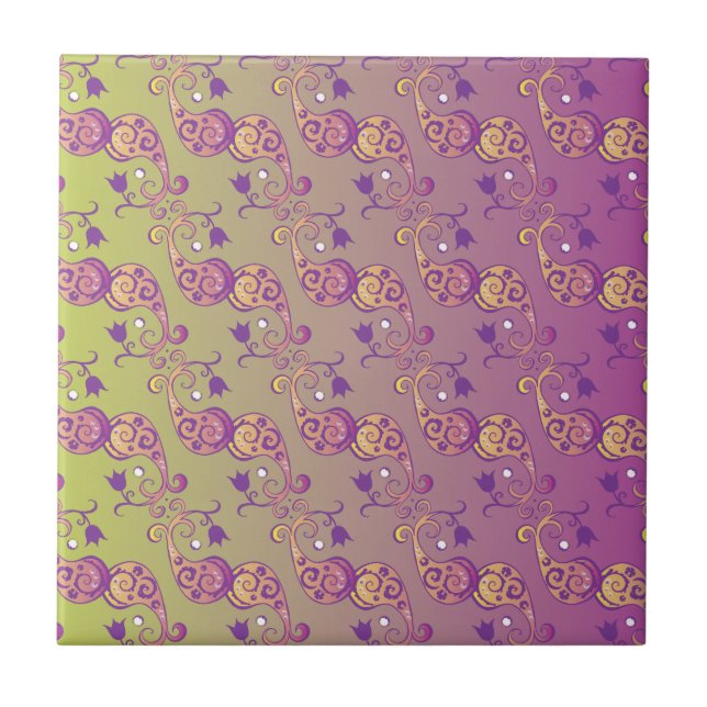 Abstrakte Pastell grün und rosa Paisley Floral Fliese (Vorderseite)