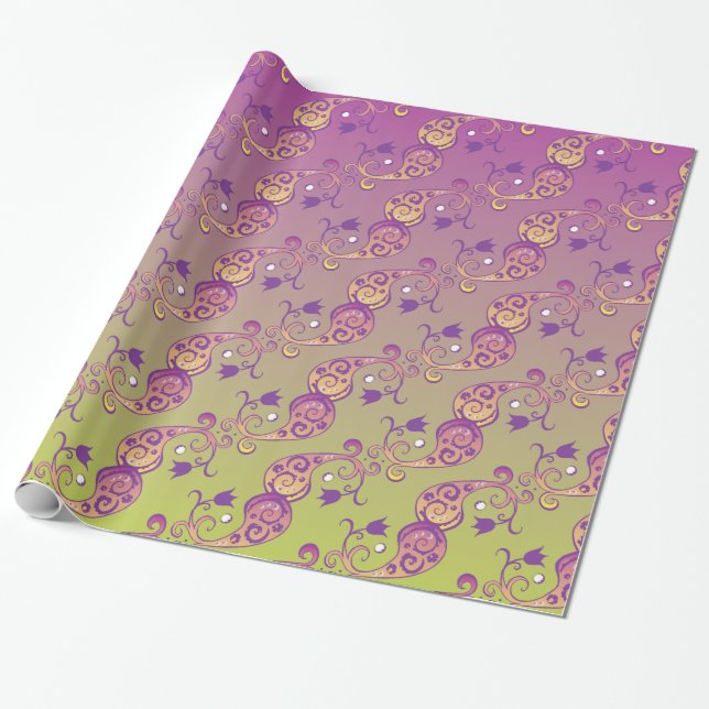 Abstrakte Pastell grün und rosa Paisley Floral Geschenkpapier (Ungerollt)