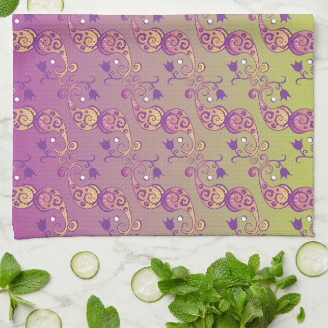 Abstrakte Pastell grün und rosa Paisley Floral Geschirrtuch (Gefaltet)