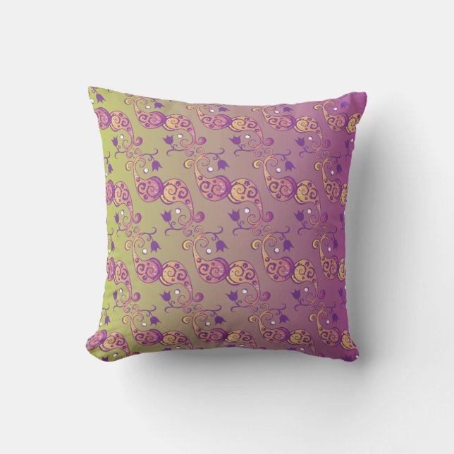 Abstrakte Pastell grün und rosa Paisley Floral Kissen (Vorderseite)