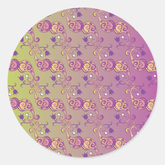 Abstrakte Pastell grün und rosa Paisley Floral Runder Aufkleber (Vorderseite)