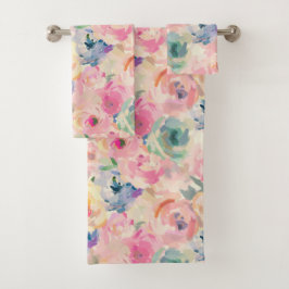 Abstrakte Pastellfarben Blume Blumenmuster Badhandtuch Set