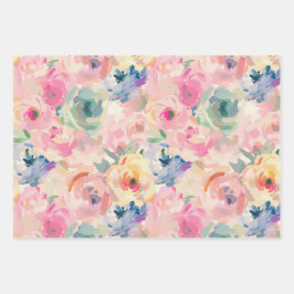 Abstrakte Pastellfarben Blume Blumenmuster Geschenkpapier Set