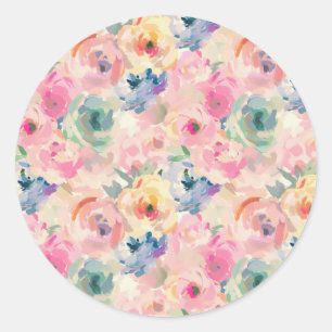 Abstrakte Pastellfarben Blume Blumenmuster Runder Aufkleber