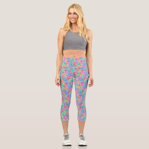 Abstrakte Pastellfarben Garnelen Korallenriff Aqua Capri Leggings