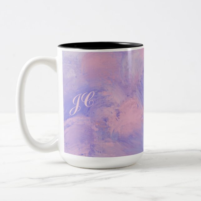 Abstrakte Pastellfarben Rosa und Blau Zweifarbige Tasse (Links)