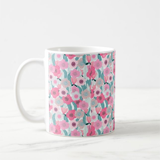 Abstrakte pastellfarbene Blumenmuster. Schöne Rosa Kaffeetasse (Links)