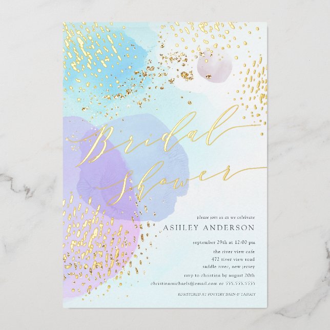 Abstrakte Pastelzirkel Fossil Brautparty Foil Folieneinladung (Vorderseite)