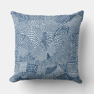 Abstrakte Patchwork-Karte - Indigo Dye Blue on Whi Kissen