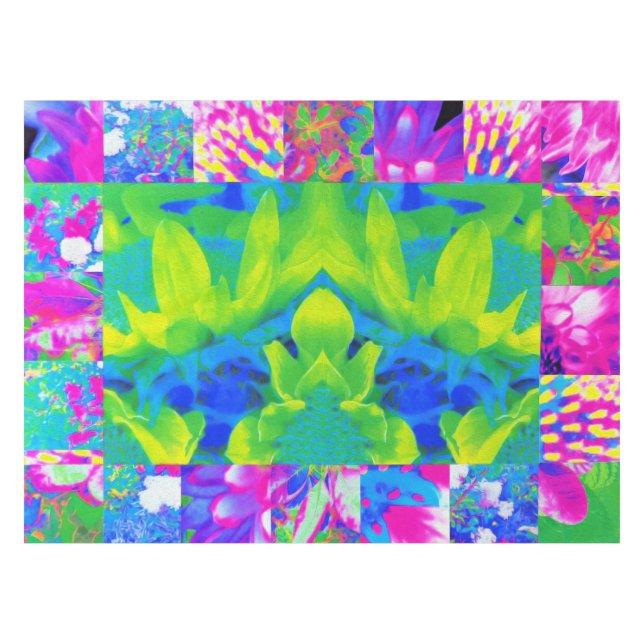 Abstrakte Patchwork-Sonnenblumen-Garten-Collage Tischdecke (Vorderseite (Horizontal))