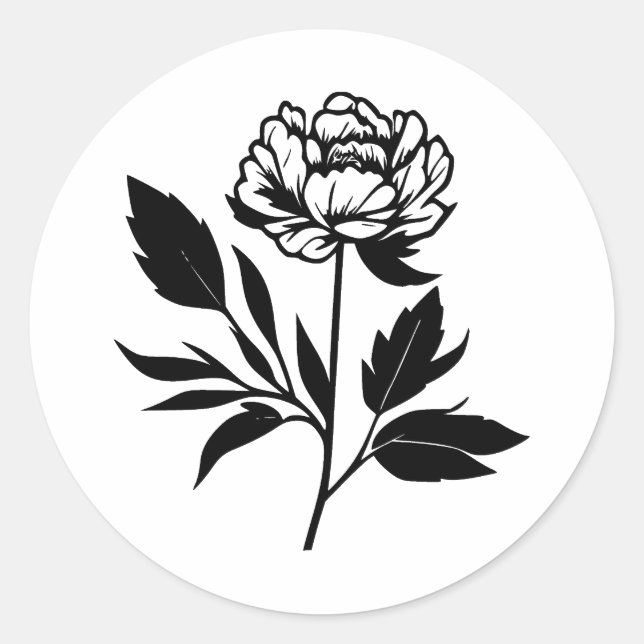 Abstrakte Peony Art in BW Runder Aufkleber (Vorderseite)
