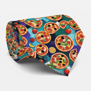Abstrakte Pepperoni-Pizza auf blauem Hintergrund Krawatte