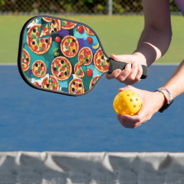 Abstrakte Pepperoni Pizza auf blauem Hintergrund Pickleball Schläger